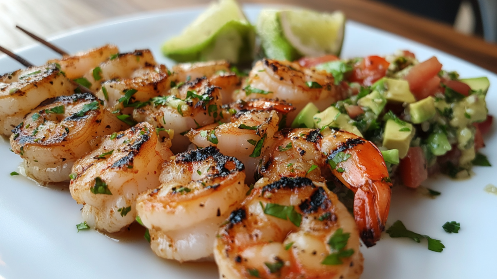 Garlic Lime Grilled Shrimp with Avocado Salsa