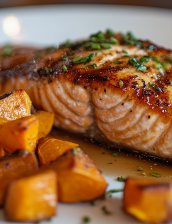 Maple Glazed Salmon with Roasted Sweet Potatoes