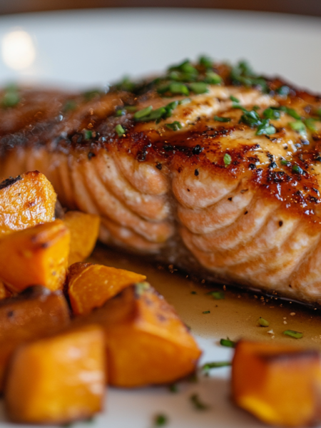 Maple Glazed Salmon with Roasted Sweet Potatoes