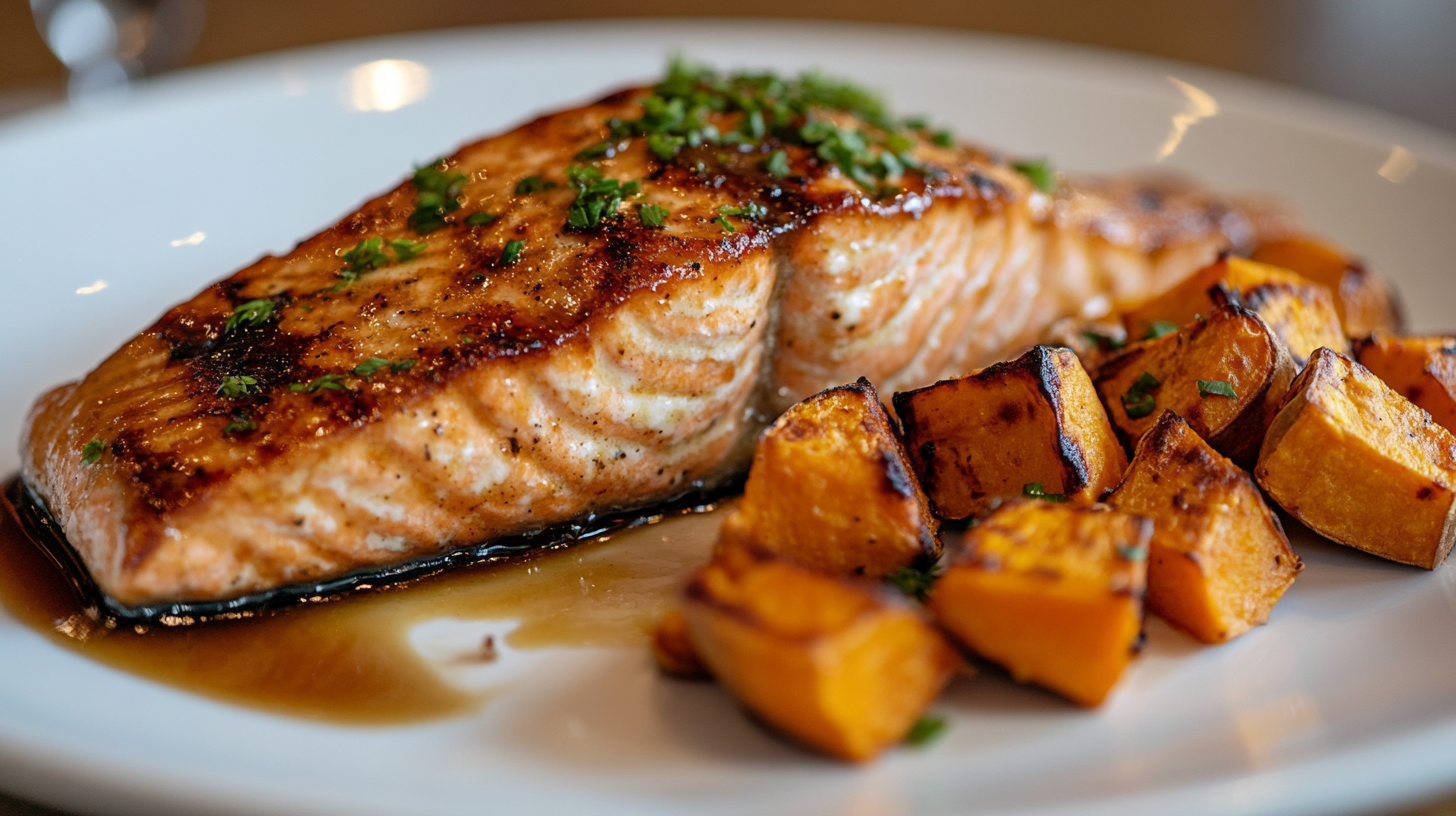 Maple Glazed Salmon with Roasted Sweet Potatoes