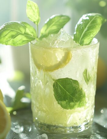 Sparkling Lemon Basil Mocktail drink