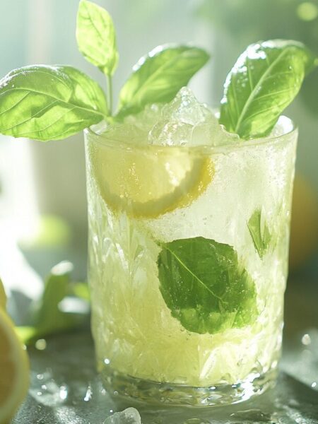 Sparkling Lemon Basil Mocktail drink