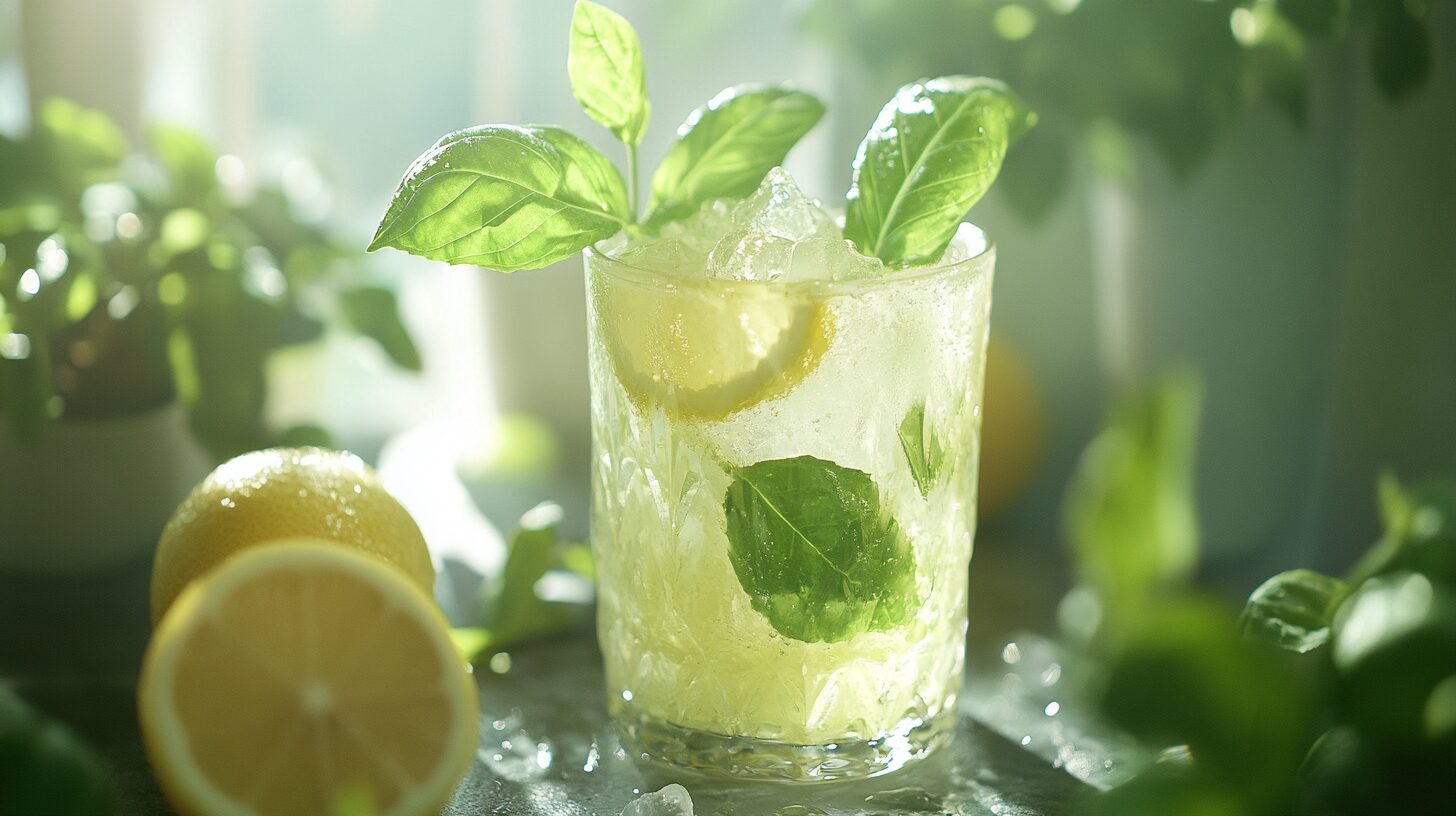 Sparkling Lemon Basil Mocktail drink