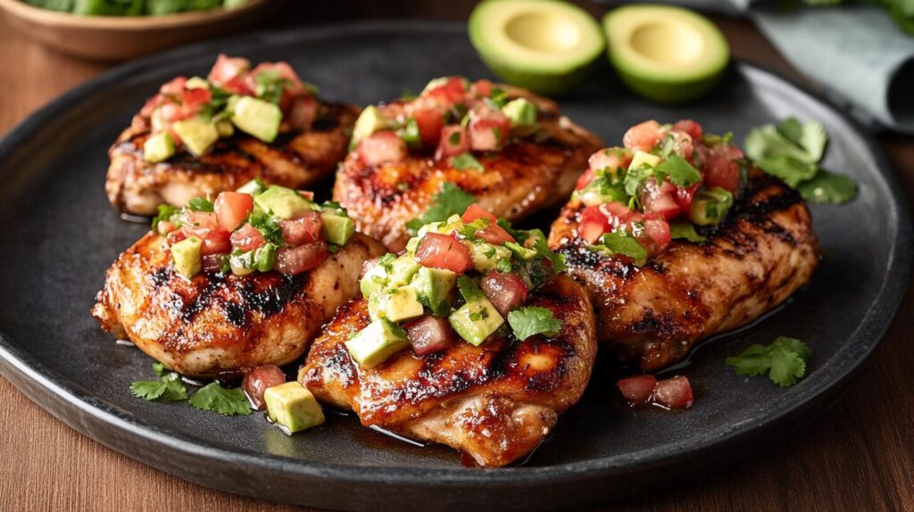 Spicy Honey Lime Chicken Thighs with Avocado Salsa