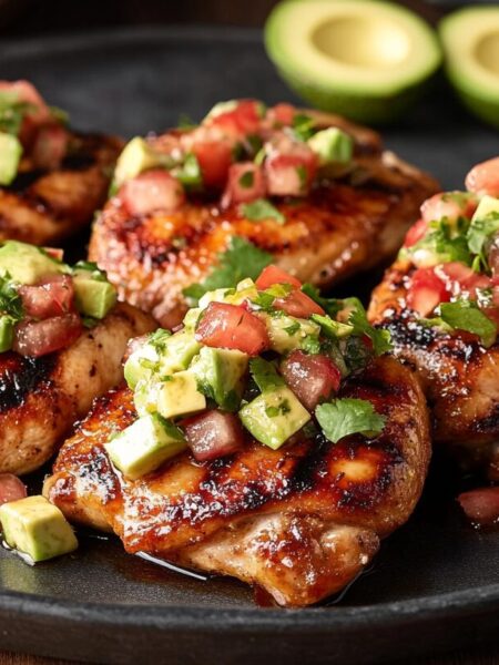 Spicy Honey Lime Chicken Thighs with Avocado Salsa