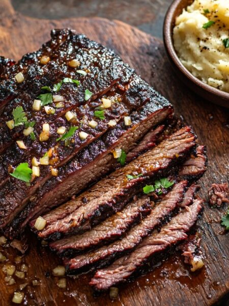 Slow-Cooked Beef Brisket with Garlic Mashed Potatoes