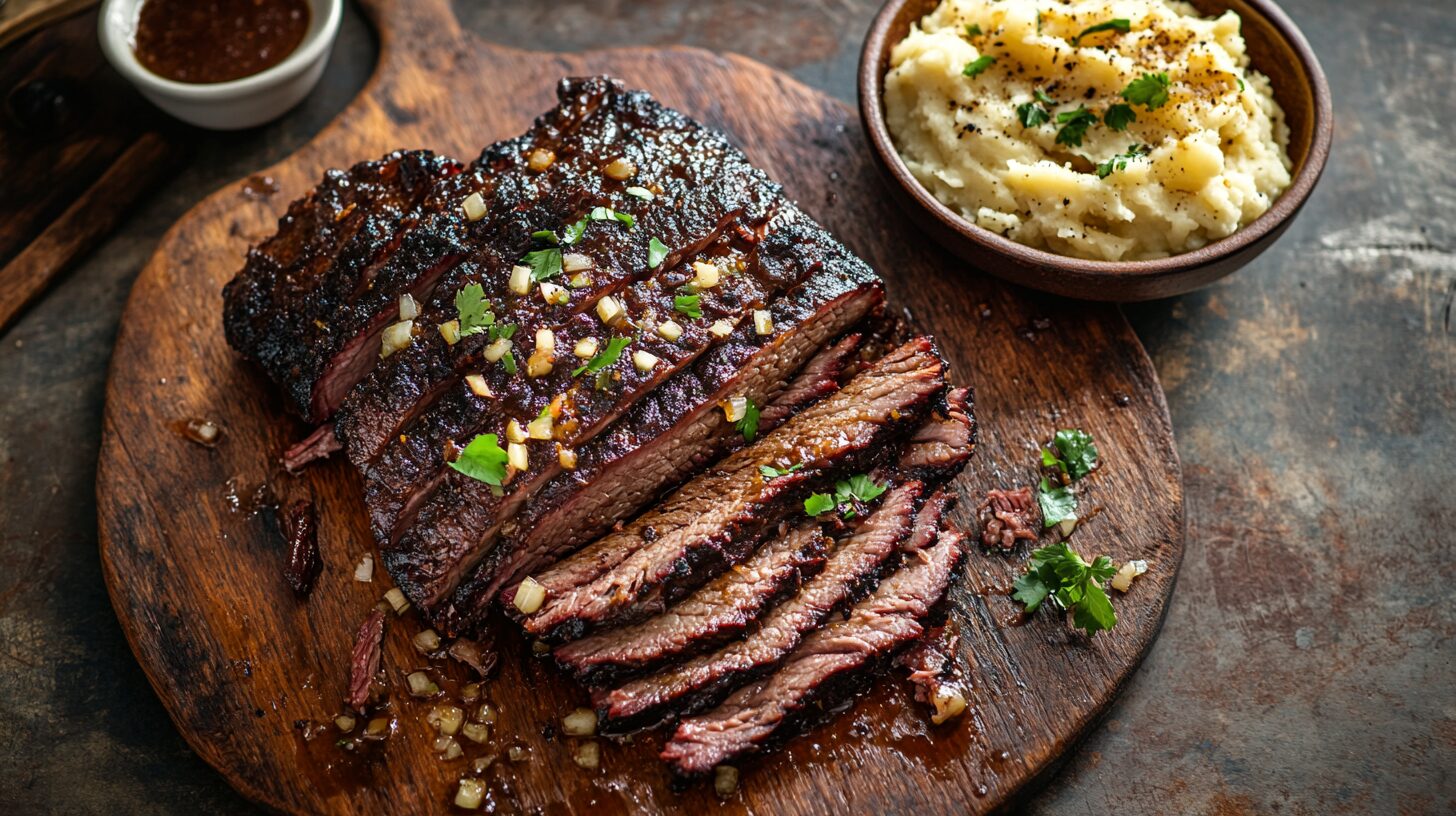 Slow-Cooked Beef Brisket with Garlic Mashed Potatoes