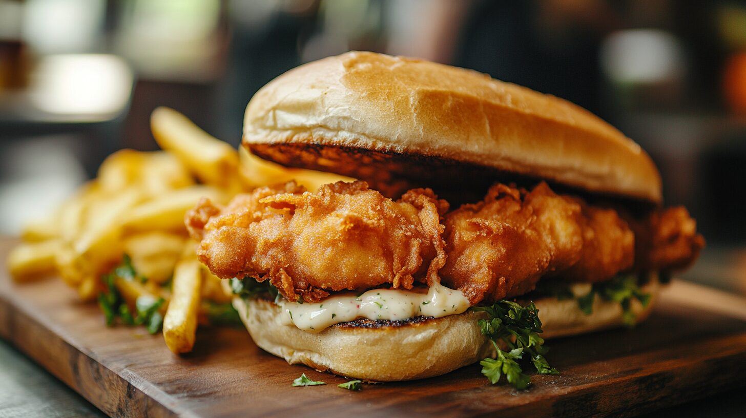 Fugosa Cod fish sandwich and french fries