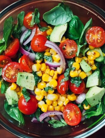 Late Summer Corn and Tomato Salad with Basil Vinaigrette