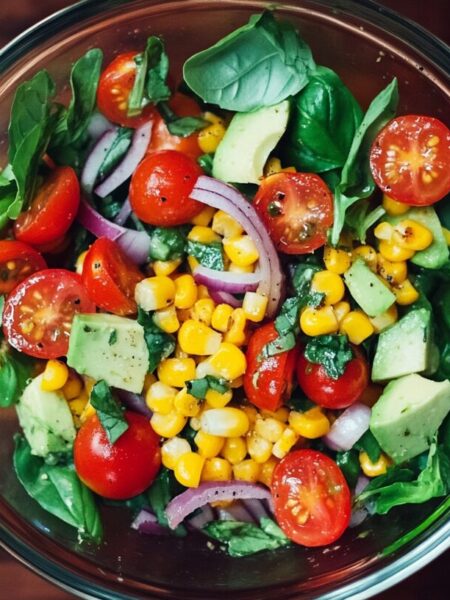 Late Summer Corn and Tomato Salad with Basil Vinaigrette