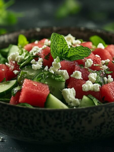 Summer Watermelon and Cucumber Salad with Lime Mint Dressing